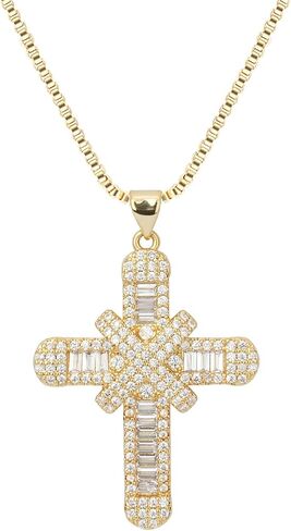Cross Necklace for Women 14K Gold Plated Cubic Zirconia Cross Pendant Necklace Cross Faith Pendant Necklaces for Men Faith Pendant Crucifix Necklaces in Saudi Arabia