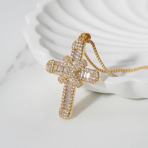 Cross Necklace for Women 14K Gold Plated Cubic Zirconia Cross Pendant Necklace Cross Faith Pendant Necklaces for Men Faith Pendant Crucifix Necklaces in Saudi Arabia