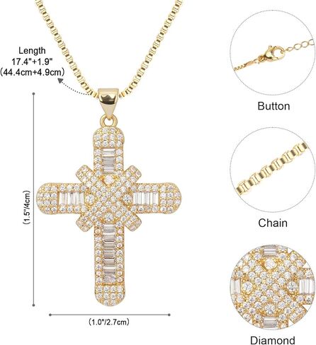 Cross Necklace for Women 14K Gold Plated Cubic Zirconia Cross Pendant Necklace Cross Faith Pendant Necklaces for Men Faith Pendant Crucifix Necklaces in Saudi Arabia