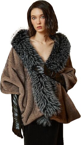 BEAUTELICATE Women Faux Mink Fur Shawl Faux Fox Fur Trim Cover Up Stole Shrug Bridal Wedding Wrap in Kuwait