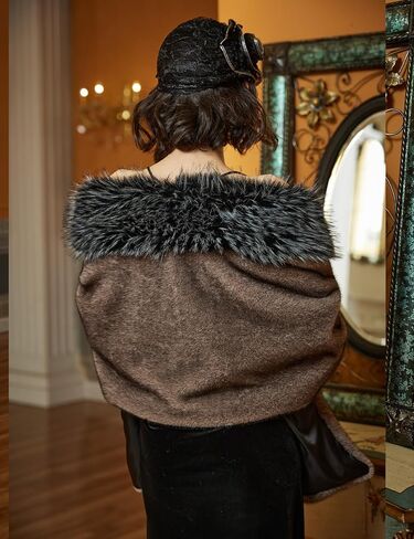 BEAUTELICATE Women Faux Mink Fur Shawl Faux Fox Fur Trim Cover Up Stole Shrug Bridal Wedding Wrap in Kuwait