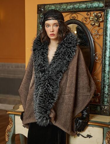 BEAUTELICATE Women Faux Mink Fur Shawl Faux Fox Fur Trim Cover Up Stole Shrug Bridal Wedding Wrap in Kuwait