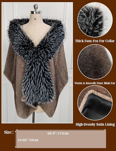 BEAUTELICATE Women Faux Mink Fur Shawl Faux Fox Fur Trim Cover Up Stole Shrug Bridal Wedding Wrap in Kuwait