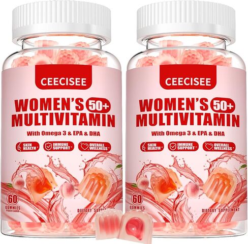 Vitamin Gummies for 50+ Women: Organic Vegan Multivitamin with Iron Omega3 B12 D3 Biotin Zinc Ashwagandha for Hair Skin Health Energy Immune Support - Sugar Free Chewable Supplement(120Count) in Saudi Arabia