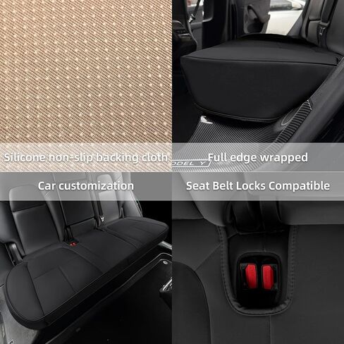 غطاء مقعد السيارة SanQing أغطية مقاعد جلدية فاخرة من جلد نابا لسيارة Tesla Model Y الأصلية أسفل مقعد السيارة الأبيض، واقي وسادة المقعد شديد التحمل بدون مسند الظهر (مقعد خلفي أبيض) in Kuwait