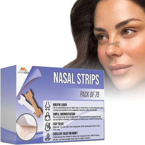 Anti-Snoring Nasal Strip - Pack of 75 Small Size Snoring Solution for Women & Men - Reduce Nose Snoring, Supports Congestion Relief - Flexible Skin-Safe Adhesive, Leaves No Glue - by Mobi Lock in Saudi Arabia
