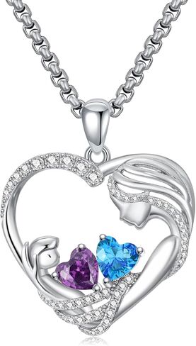 Christmas Gifts for Mom From Daughter Love Heart Mother and Daughter Birthstone Pendant Necklace Jewelry Valentine Mothers Day Gifts for Women Granda Mom From Son in Kuwait