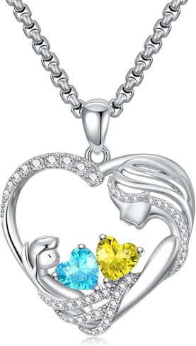 Christmas Gifts for Mom From Daughter Love Heart Mother and Daughter Birthstone Pendant Necklace Jewelry Valentine Mothers Day Gifts for Women Granda Mom From Son in Kuwait