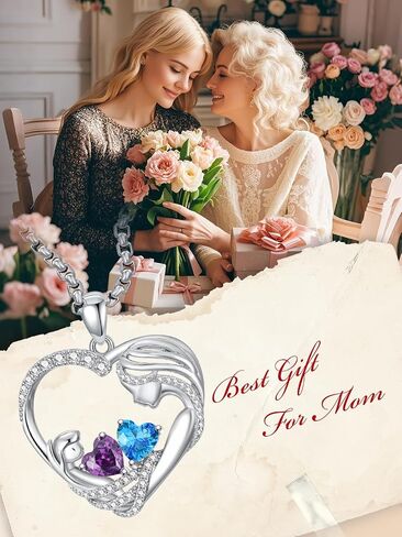 Christmas Gifts for Mom From Daughter Love Heart Mother and Daughter Birthstone Pendant Necklace Jewelry Valentine Mothers Day Gifts for Women Granda Mom From Son in Kuwait