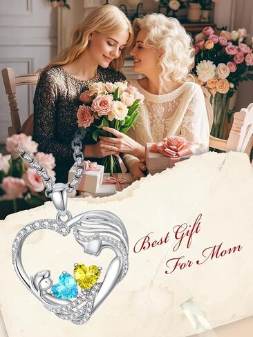 Christmas Gifts for Mom From Daughter Love Heart Mother and Daughter Birthstone Pendant Necklace Jewelry Valentine Mothers Day Gifts for Women Granda Mom From Son in Kuwait