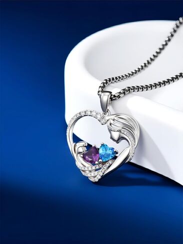 Christmas Gifts for Mom From Daughter Love Heart Mother and Daughter Birthstone Pendant Necklace Jewelry Valentine Mothers Day Gifts for Women Granda Mom From Son in Kuwait