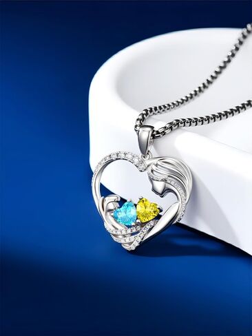 Christmas Gifts for Mom From Daughter Love Heart Mother and Daughter Birthstone Pendant Necklace Jewelry Valentine Mothers Day Gifts for Women Granda Mom From Son in Kuwait
