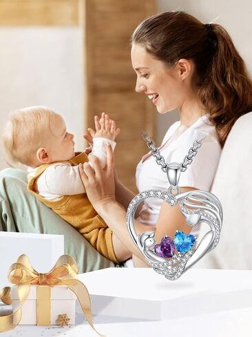 Christmas Gifts for Mom From Daughter Love Heart Mother and Daughter Birthstone Pendant Necklace Jewelry Valentine Mothers Day Gifts for Women Granda Mom From Son in Kuwait