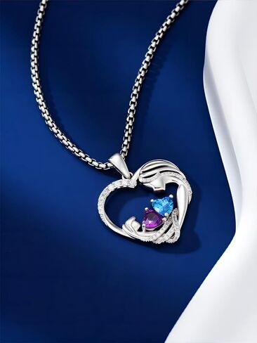 Christmas Gifts for Mom From Daughter Love Heart Mother and Daughter Birthstone Pendant Necklace Jewelry Valentine Mothers Day Gifts for Women Granda Mom From Son in Kuwait