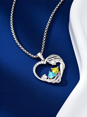 Christmas Gifts for Mom From Daughter Love Heart Mother and Daughter Birthstone Pendant Necklace Jewelry Valentine Mothers Day Gifts for Women Granda Mom From Son in Kuwait