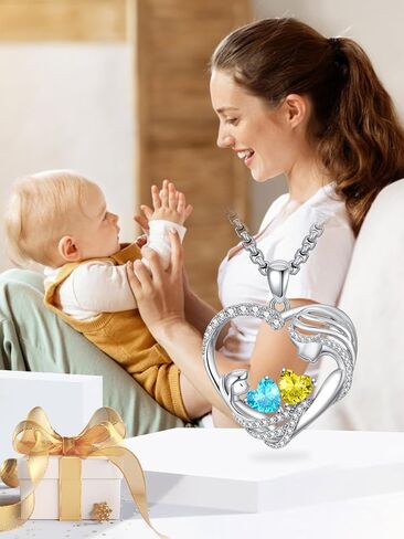 Christmas Gifts for Mom From Daughter Love Heart Mother and Daughter Birthstone Pendant Necklace Jewelry Valentine Mothers Day Gifts for Women Granda Mom From Son in Kuwait