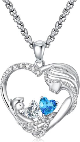 Christmas Gifts for Mom From Daughter Love Heart Mother and Daughter Birthstone Pendant Necklace Jewelry Valentine Mothers Day Gifts for Women Granda Mom From Son in Kuwait