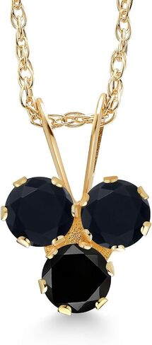 Gem Stone King 14K Yellow Gold Black Onyx and Black Diamond 3-Stone Pendant Necklace For Women (0.30 Cttw, Gemstone December Birthstone, Round 3MM, 18 Inch Chain) in Saudi Arabia