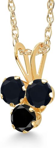 Gem Stone King 14K Yellow Gold Black Onyx and Black Diamond 3-Stone Pendant Necklace For Women (0.30 Cttw, Gemstone December Birthstone, Round 3MM, 18 Inch Chain) in Saudi Arabia