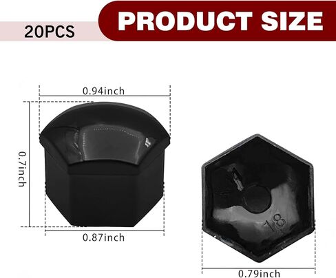 20 قطعة من أغطية صواميل العجلات مقاس 17 مم من Downhill، أغطية صواميل عجلة السيارة السداسية المقاومة للخدش والصدأ، أغطية مسامير مركزية العجلة مع مشبك إزالة، لمعظم السيارات والشاحنات وسيارات الدفع الرباعي (أسود) in Kuwait