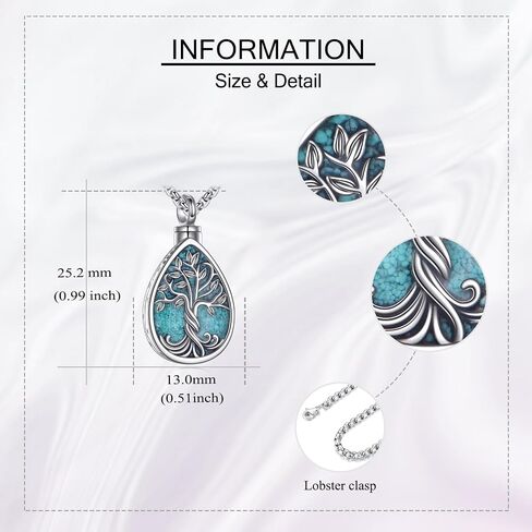 Urn Necklace for Ashes 925 Sterling Silver Tree of Life Urn Pendant Cremation Jewelry for Ashes Necklace Keepsake Memory Jewelry for Women Men in Saudi Arabia