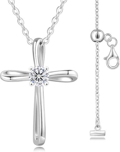 KRKC&CO عقد مويسانيتي متقاطع للنساء: D Color VVS1 0,09-0,3ct، 925 فيرميل من الفضة الاسترليني، قلادة صغيرة مضادة للحساسية، هدايا فاخرة لعيد الميلاد وحفلات الزفاف، صندوق هدايا بمقابض in Saudi Arabia