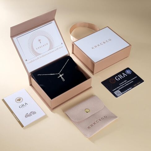 KRKC&CO عقد مويسانيتي متقاطع للنساء: D Color VVS1 0,09-0,3ct، 925 فيرميل من الفضة الاسترليني، قلادة صغيرة مضادة للحساسية، هدايا فاخرة لعيد الميلاد وحفلات الزفاف، صندوق هدايا بمقابض in Saudi Arabia