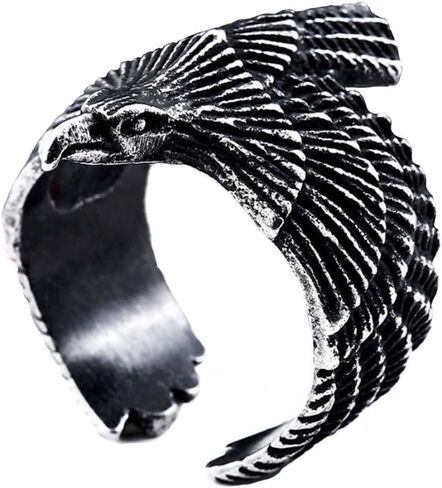 خاتم رجالي من الفولاذ المقاوم للصدأ على شكل نسر الصقر Skyhawk Sculpture Biker Band باللون الفضي والذهبي in Kuwait