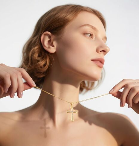 Cross Necklace for Women Dainty Gold Cross Charm Pendant Necklace Women's Non Tarnish Diamond Trendy Thanksgiving Christian Religious Faith Jewelry Gifts in Saudi Arabia
