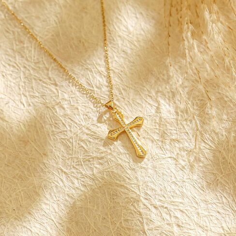 Cross Necklace for Women Dainty Gold Cross Charm Pendant Necklace Women's Non Tarnish Diamond Trendy Thanksgiving Christian Religious Faith Jewelry Gifts in Saudi Arabia