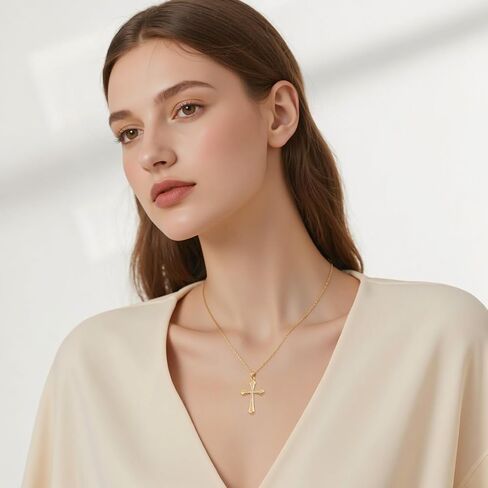Cross Necklace for Women Dainty Gold Cross Charm Pendant Necklace Women's Non Tarnish Diamond Trendy Thanksgiving Christian Religious Faith Jewelry Gifts in Saudi Arabia