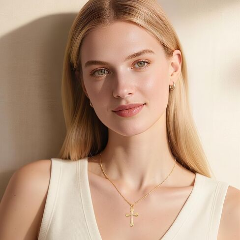 Cross Necklace for Women Dainty Gold Cross Charm Pendant Necklace Women's Non Tarnish Diamond Trendy Thanksgiving Christian Religious Faith Jewelry Gifts in Saudi Arabia