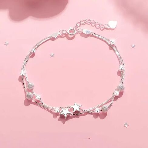 Silver Bracelet For Women Trendy Layered Love Heart Star Charms Chain Bracelet Women’S Link Bracelets Jewelry Accessories in Saudi Arabia