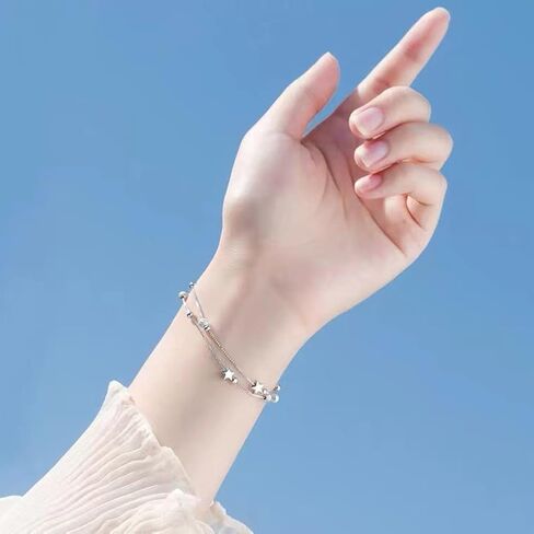 Silver Bracelet For Women Trendy Layered Love Heart Star Charms Chain Bracelet Women’S Link Bracelets Jewelry Accessories in Saudi Arabia