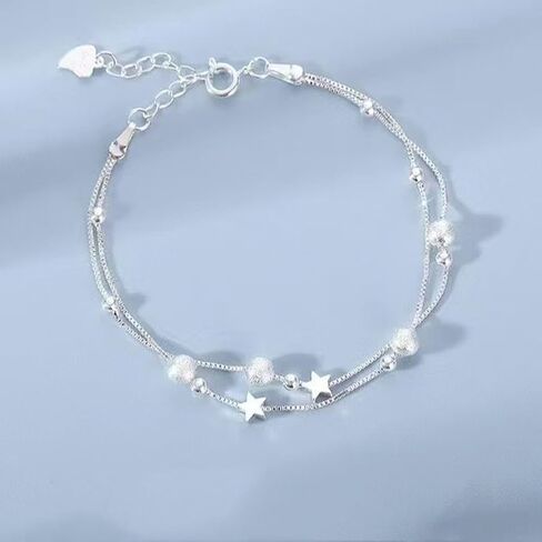 Silver Bracelet For Women Trendy Layered Love Heart Star Charms Chain Bracelet Women’S Link Bracelets Jewelry Accessories in Saudi Arabia
