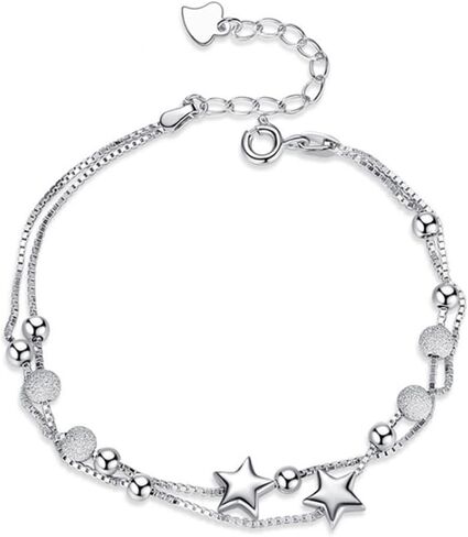 Silver Bracelet For Women Trendy Layered Love Heart Star Charms Chain Bracelet Women’S Link Bracelets Jewelry Accessories in Saudi Arabia