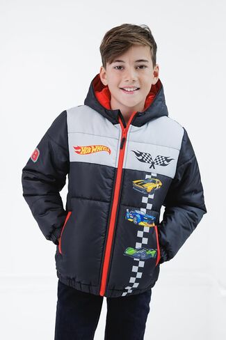 Hot Wheels Zip Up Puffer Jacket with Fleece Lining Toddler to Big Kid Sizes (3T - 10-12) in Saudi Arabia