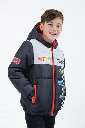 Hot Wheels Zip Up Puffer Jacket with Fleece Lining Toddler to Big Kid Sizes (3T - 10-12) in Saudi Arabia