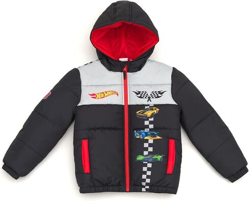Hot Wheels Zip Up Puffer Jacket with Fleece Lining Toddler to Big Kid Sizes (3T - 10-12) in Saudi Arabia
