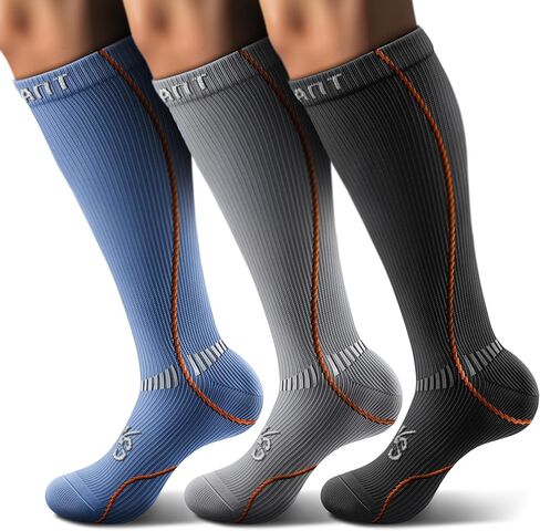 جوارب ضغط KEMISANT 3 أزواج، جوارب رياضية عالية للركبة وسادة قدم مبطنة 15-20 ضغط إضافي in Kuwait