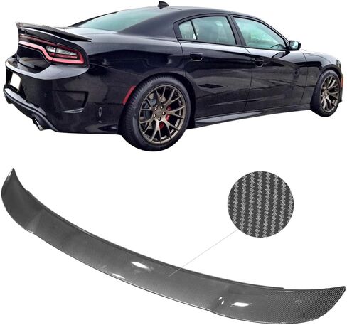 IKON MOTORSPORTS, Trunk Spoiler Compatible with 2015-2023 Dodge Charger, SRT Style Rear Spoiler Wing Deck Lid CFL Carbon Fiber Print ABS, 2016 2017 2018 2019 in Saudi Arabia