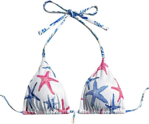 WDIRARA Women's Starfish Print Halter Triangle Bikini Tops Tie Back String Swimsuit Top in Saudi Arabia