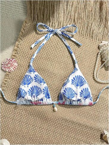 WDIRARA Women's Starfish Print Halter Triangle Bikini Tops Tie Back String Swimsuit Top in Saudi Arabia