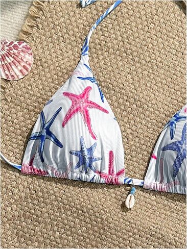 WDIRARA Women's Starfish Print Halter Triangle Bikini Tops Tie Back String Swimsuit Top in Saudi Arabia