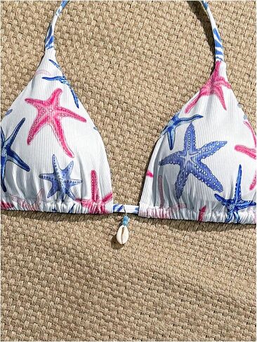 WDIRARA Women's Starfish Print Halter Triangle Bikini Tops Tie Back String Swimsuit Top in Saudi Arabia
