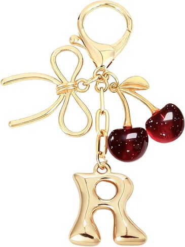 Snycler Bubble Initial Keychain with Bow & Cherry - Gold Letter Bag Charms for Women, Cute Purse Handbag Accessories in Saudi Arabia