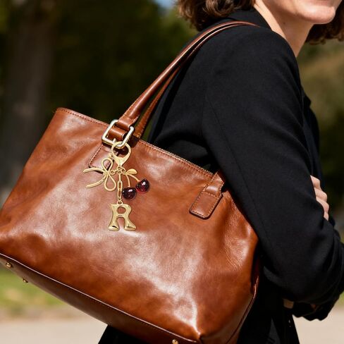 Snycler Bubble Initial Keychain with Bow & Cherry - Gold Letter Bag Charms for Women, Cute Purse Handbag Accessories in Saudi Arabia