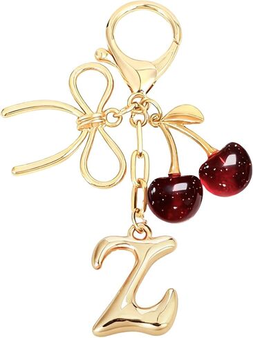 Snycler Bubble Initial Keychain with Bow & Cherry - Gold Letter Bag Charms for Women, Cute Purse Handbag Accessories in Saudi Arabia