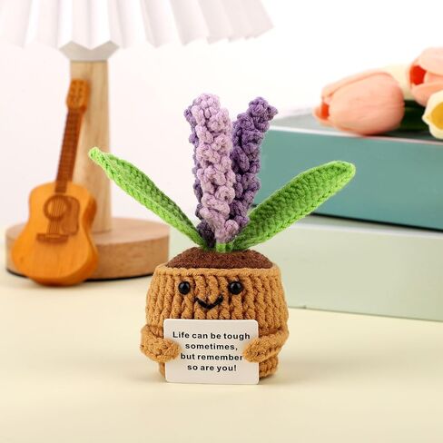 Positive Flower, Positive Support Crochet Flower Knitted Plant Positive Flower Pot Crochet Plant Wool Crochet Doll Knitted Wool Doll Cheer up Gifts for Party Decoration in Saudi Arabia