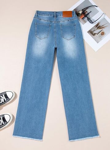 Sidefeel Women's Wide Leg Jeans High Waisted Stretchy Baggy Diagonal Waist Raw Hem Denim Pants in Saudi Arabia
